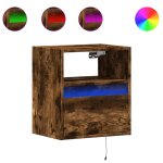 Vidaxl table de chevet murale avec lumières led chêne fumé Vidaxl table de chevet murale avec lumières led chêne fumé
