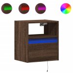 Vidaxl table de chevet murale avec lumi�res led ch�ne marron