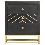 Vidaxl table de chevet noir et dor� 40x30x50cm bois de manguier massif
