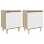 Vidaxl tables de chevet pieds bois 2 pcs blanc / ch�ne sonoma 40x30x50cm