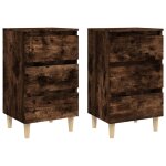 Vidaxl tables de chevet et pieds en bois 2 pcs chne fum 40x35x69 cm