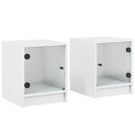 Vidaxl tables de chevet avec portes en verre 2 pcs blanc 35x37x42 cm