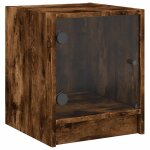 Vidaxl table de chevet avec porte en verre ch�ne fum� 35x37x42 cm