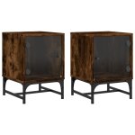 Vidaxl tables de chevet et portes vitres 2 pcs chne fum 35x37x50 cm