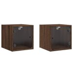 Vidaxl tables de chevet et portes vitr�es 2pcs ch�ne marron 35x37x35cm