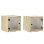 Vidaxl tables de chevet et portes vitres 2pcs chne sonoma 35x37x35cm