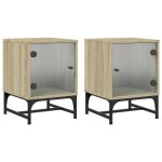 Vidaxl tables de chevet et portes vitr�es 2pcs ch�ne sonoma 35x37x50cm