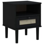 Vidaxl table de chevet senja aspect de rotin noir bois de pin massif