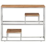 Vidaxl table console argent� acier inoxydable et bois massif d'acacia