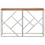 Vidaxl table console argent acier inoxydable et bois massif d'acacia
