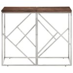 Vidaxl table console argent acier inoxydable et bois de mlze massif