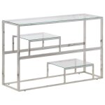 Vidaxl table console argent acier inoxydable et verre tremp