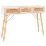 Vidaxl table console blanc 105x30x75 cm bois massif pin / rotin naturel