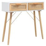 Vidaxl table console blanc 80x30x75 cm bois massif pin / rotin naturel