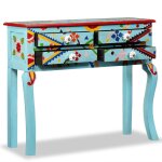 Vidaxl table console bois de manguier massif bleu peint � la main