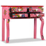 Vidaxl table console bois de manguier massif rose peint � la main