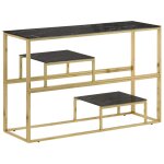 Vidaxl table console dor acier inoxydable et verre tremp