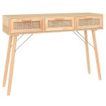 Vidaxl table console marron 105x30x75cm bois massif pin / rotin naturel