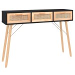 Vidaxl table console noir 105x30x75 cm bois massif pin / rotin naturel Vidaxl table console noir 105x30x75 cm bois massif pin / rotin naturel