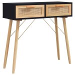 Vidaxl table console noir 80x30x75 cm bois massif pin / rotin naturel