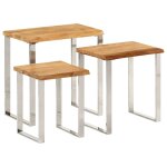 Vidaxl tables gigognes 3 pcs avec bord vivant bois massif d'acacia