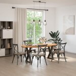 Vidaxl table  manger marron clair bois de chne massif ovale