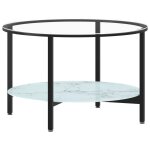 Vidaxl table  th noir et marbre blanc 70 cm verre tremp