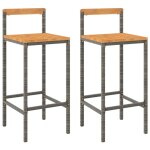 Vidaxl tabourets de bar lot de 2 gris rsine tresse et bois d'acacia