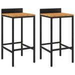 Vidaxl tabourets de bar lot de 2 noir rsine tresse et bois d'acacia