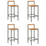 Vidaxl tabourets de bar lot de 4 gris résine tressée et bois d'acacia Vidaxl tabourets de bar lot de 4 gris résine tressée et bois d'acacia
