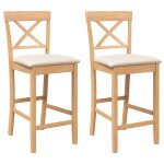 Vidaxl tabourets de bar avec coussins (2 pcs) en bois massif naturel et caoutchouc