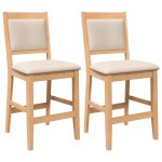 Vidaxl tabourets de bar avec coussins (2 pcs) en bois massif naturel et caoutchouc