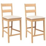 Vidaxl tabourets de bar avec coussins 2pcs naturel bois massif d'hva
