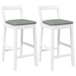 Vidaxl tabourets de bar avec coussins (lot de 2) en bois massif blanc et caoutchouc