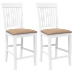 Vidaxl tabourets de bar avec coussins (lot de 2) en bois massif blanc et caoutchouc
