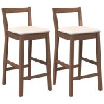 Vidaxl tabourets de bar avec coussins (lot de 2) en bois massif marron et caoutchouc