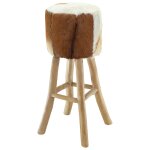 Vidaxl tabouret de bar cuir de chèvre et bois de teck solide Vidaxl tabouret de bar cuir de chèvre et bois de teck solide