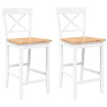 Vidaxl tabourets de bar (lot de 2) en bois massif blanc et caoutchouc