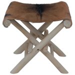 Vidaxl tabouret pliable cuir de ch�vre et bois de teck massif