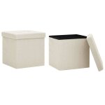 Vidaxl tabourets de rangement pliables lot de 2 blanc cr�me faux lin