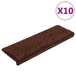 Vidaxl tapis d'escalier 10 pi�ces 65 x 21 x 4 cm marron bord rectangulaire