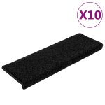 Vidaxl tapis d'escalier 10 pi�ces 65 x 21 x 4 cm noir bord rectangulaire