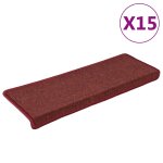 Vidaxl tapis d'escalier 15 pices 65 x 21 x 4 cm bordeaux bordure rectangulaire