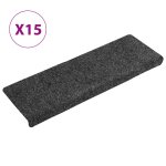 Vidaxl tapis d'escalier autocollants 15 pices 65 x 21 x 4 cm gris bord rectangulaire