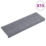 Vidaxl tapis d'escalier autocollants 15 pi�ces 65 x 21 x 4 cm gris clair bord rectangulaire