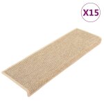Vidaxl tapis d'escalier 15 pi�ces 65 x 21 x 4 cm beige clair bord rectangulaire