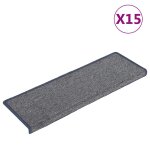 Vidaxl tapis d'escalier 15 pi�ces 65 x 21 x 4 cm gris clair et bleu bord rectangulaire