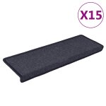 Vidaxl tapis d'escalier 15 pi�ces 65 x 21 x 4 cm gris fonc� et bleu bord rectangulaire