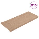 Vidaxl tapis d'escalier auto - adh�sifs 15 pcs 65x24, 5x3, 5 cm beige