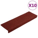 Vidaxl tapis d'escalier autocollants 10 pi�ces 65 x 21 x 4 cm bordure rectangulaire rouge bordeaux